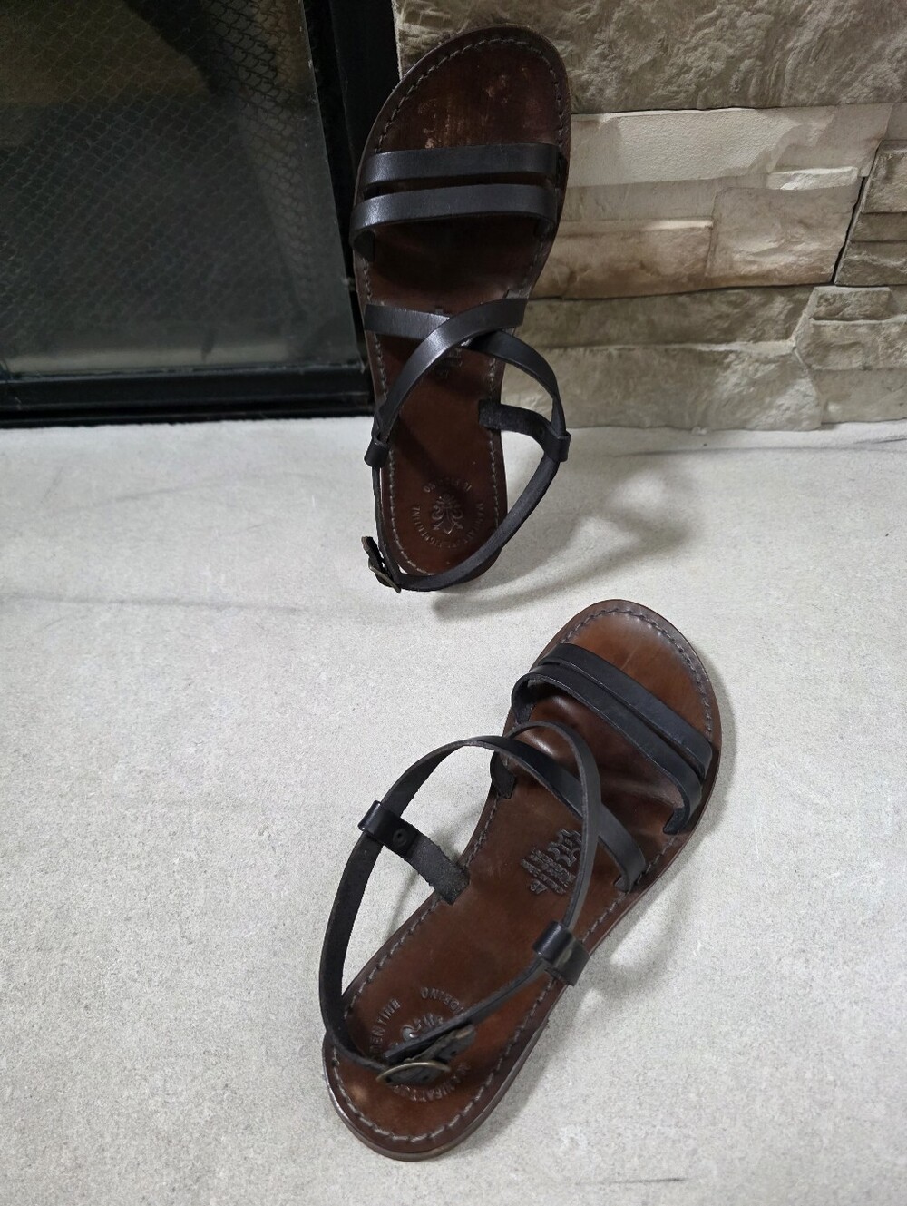 Handmade in Italy Manifatture Fiorentine leather sandals dark brown 37/7 Ankle